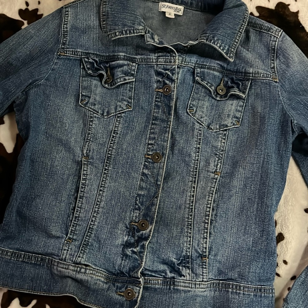 Stretch Jean Jacket M Fitted Button Front Classic… - image 2